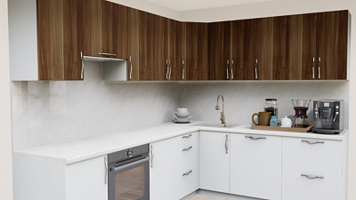 Кухня угловая Слива темная тиснен. 269 Т Белый софт